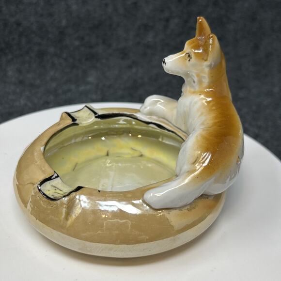 Vintage Lusterware Ceramic Dog Ashtray Snuffer Unique Collectible Made in JAPAN - Picture 4 of 9